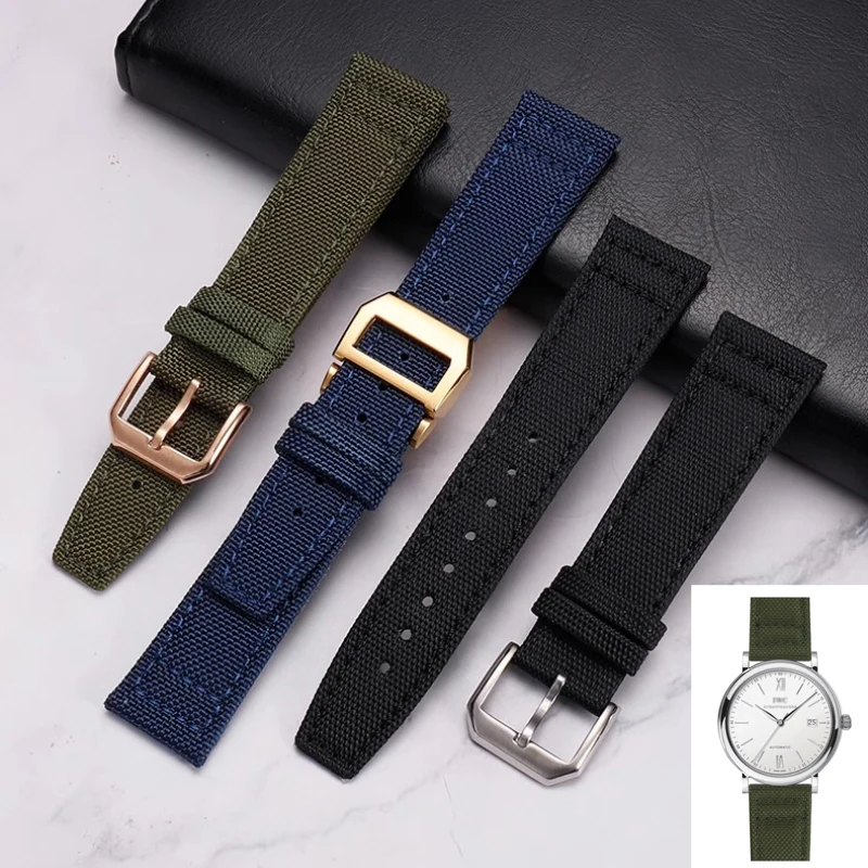 

FUYIJIA Waterproof Nylon Canvas Watchbands I-W-C PILOT'S WATCHES Substitute Strap Pin Buckle 20MM 21MM 22MM Genuine Leather Belt