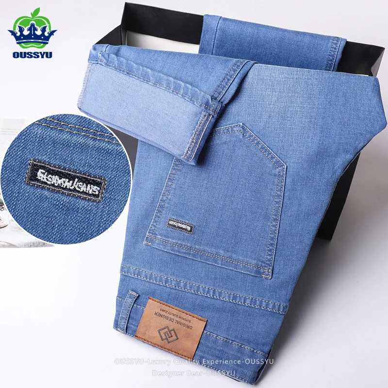 

High Quality Summer Men's Jeans Business Straight Cotton Denim Pants Elastic Work Cargo Trousers Father's Day Plus Size 40