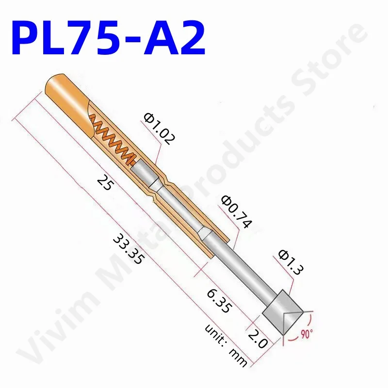 20/100PCS PL75-A2 Spring Test Probe Test Pin Pogo Pin PL75-A For Testing Circuit Board Length 33.35mm Dia 1.02mm Head Dia 1.30mm