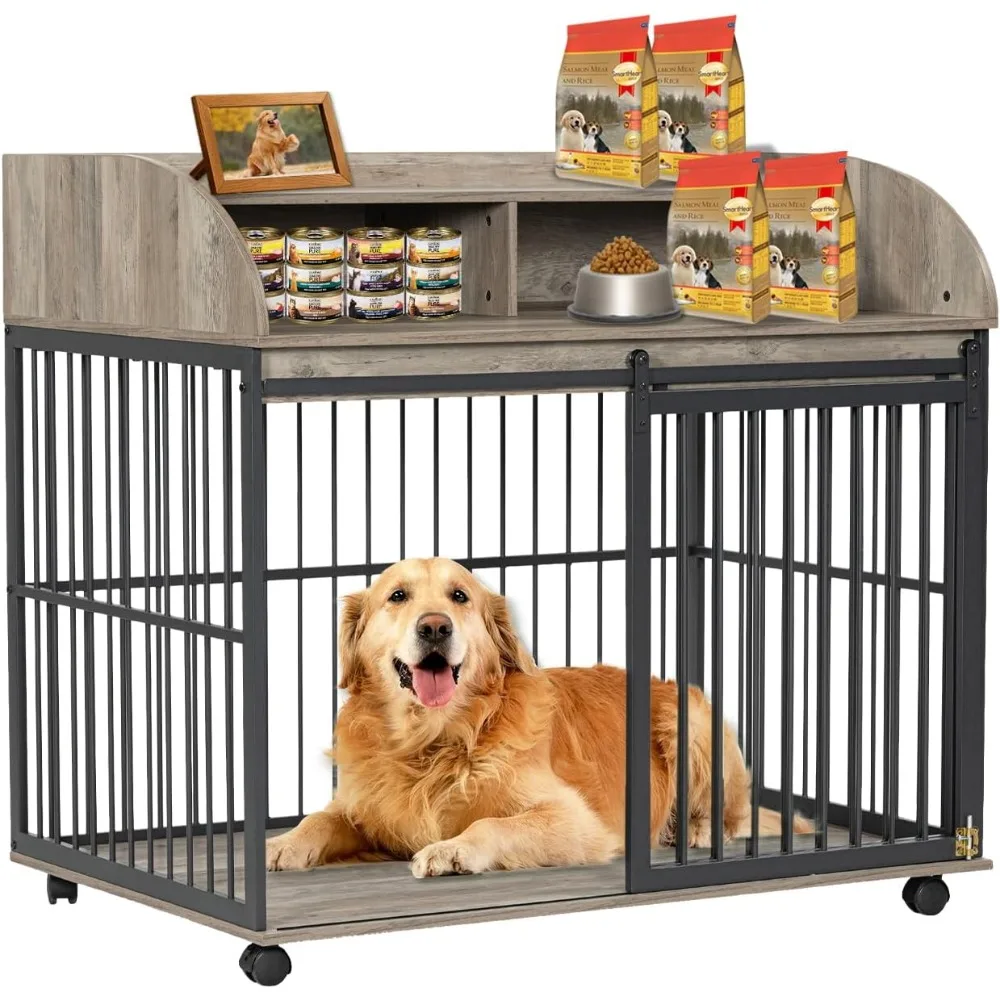 

Masterpiece 44 Inch Large Dog Crate Furniture, Dog Kennel Indoor With Sliding Barn Door, Heavy Duty Dog Cage For Small/Medium/L