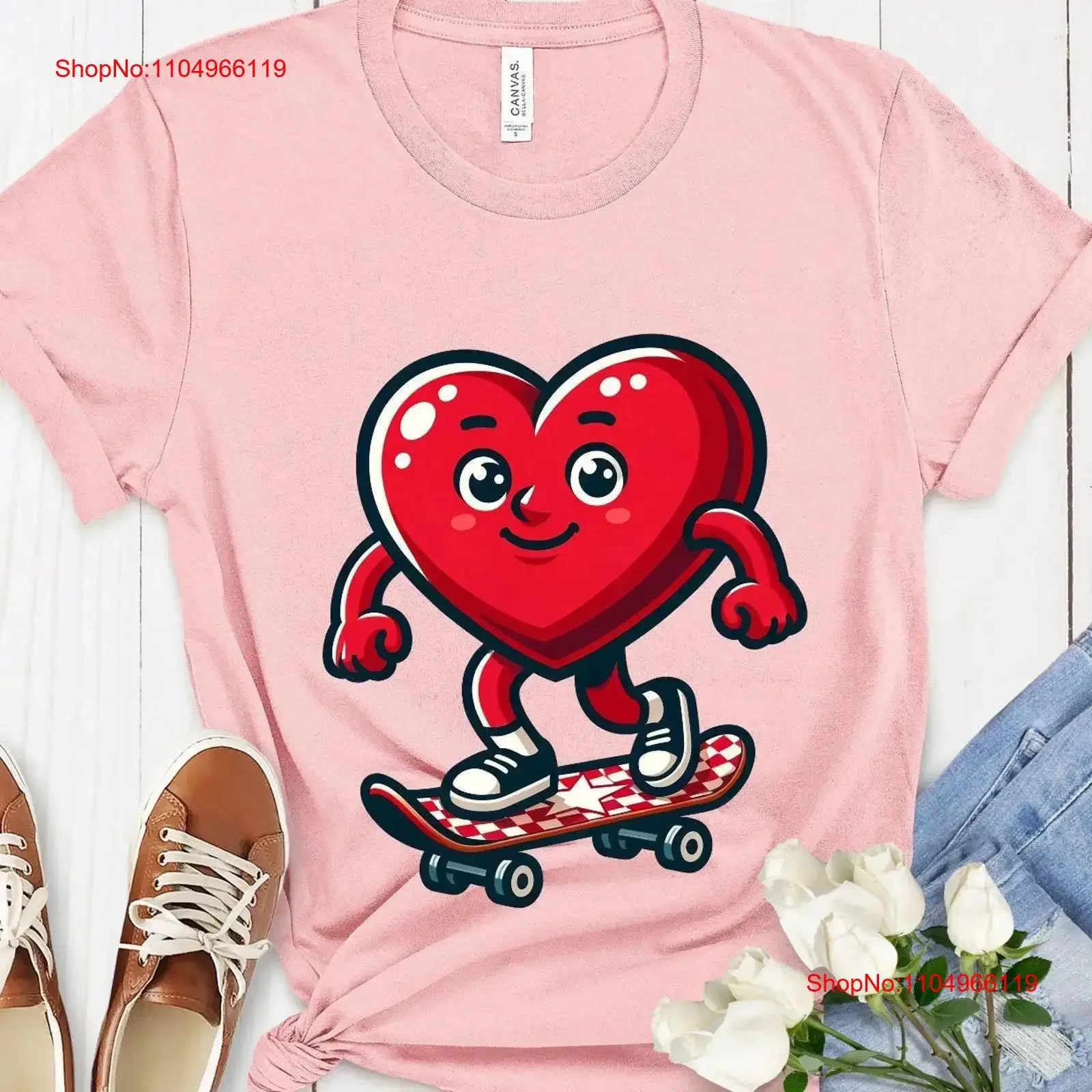 

Skateboarding Heart Cartoon T Shirt Skate Playful Design Trendy Streetwear Casual Skater Top for vintage Washed streetwear