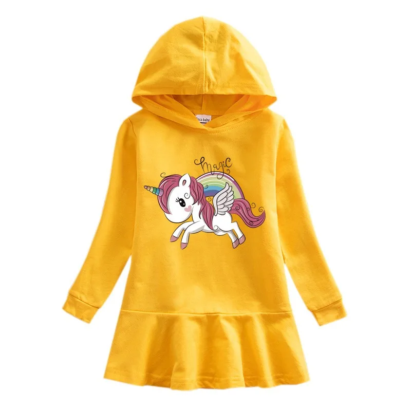 Unicorn Princess Dress Cotton Clothes 2024 New Autumn Toddler Kids Dresses Girls for Children Birthday Party Costume Hooded 2-8T