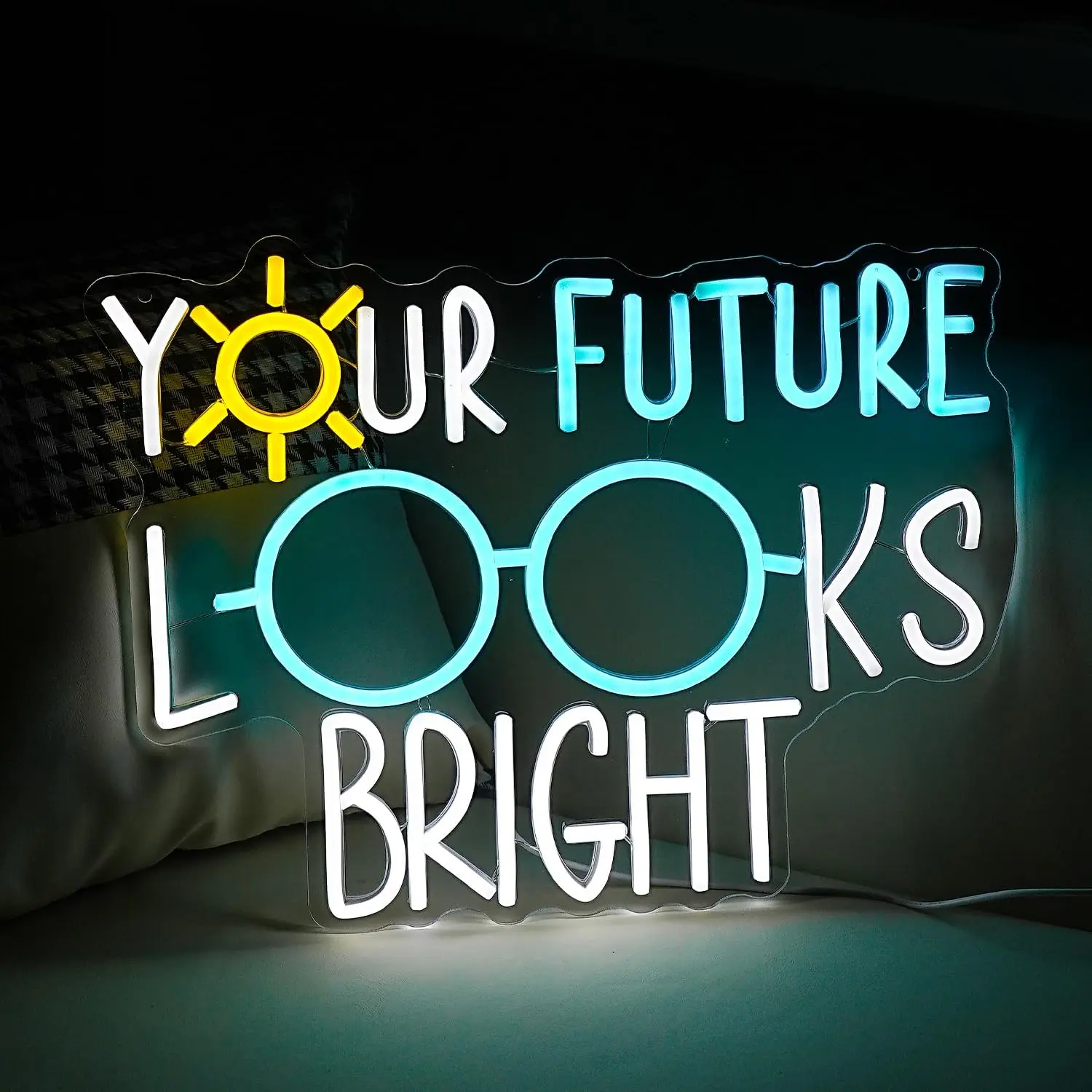 Your Future Looks Bright Neon Sign USB Dimmable LED Sign Wall Decor for Classroom Future Office Bedroom Eyeglasses Store Class O