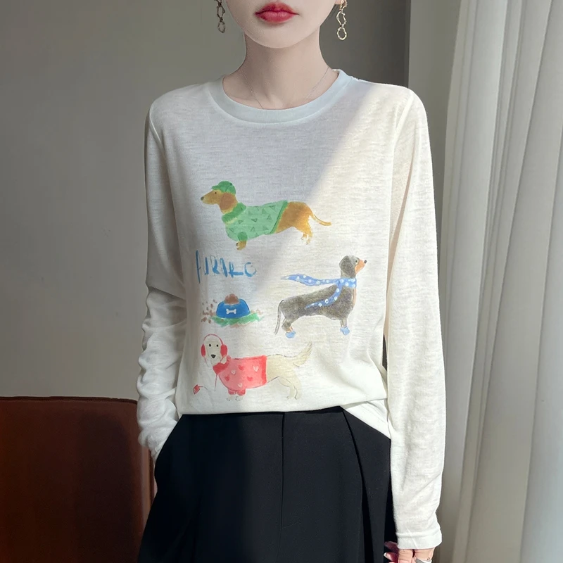 2026 Spring and Autumn Plus Size Loose and Slim New Printed Comfortable Long Sleeve Summer T-shirt