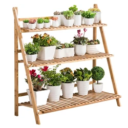 3 Tier Bamboo Plant Stand Outdoor Indoor Flower Stand Folding Plant Display Stand Ladder Shelf Corner Planter 100CM