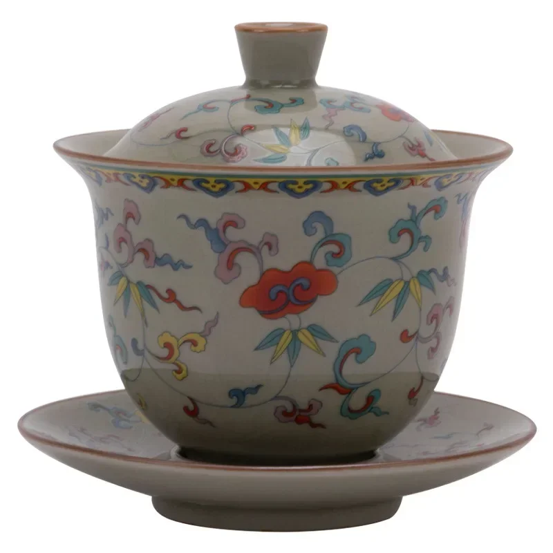 Ru Kiln Cover Bowl Tea Cup Teapot Kung Fu Bowl With Cover Single Tea Making Cover Bowl High-end Antique Ceramic Tea Set