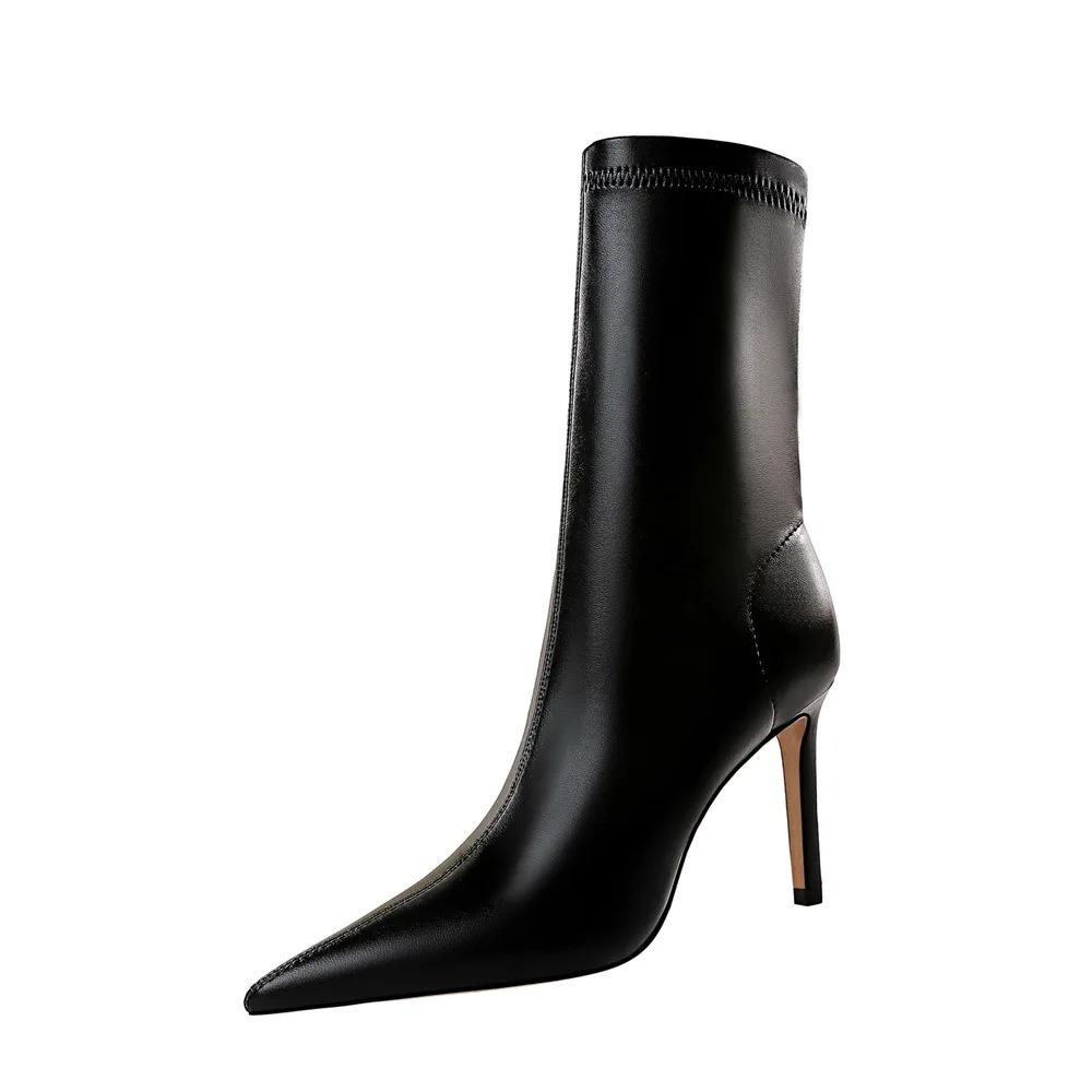 

2024 Fashion Wind Winter Simple High Heel Pointy Sexy Nightclub Short Women's Slim Boots Women Pumps Ladies Shoes туфли женские