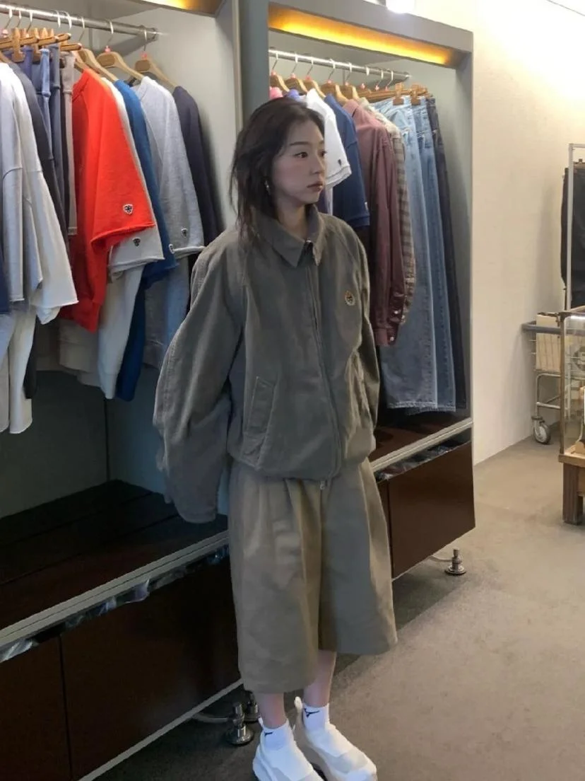 

Fl*tta 2024 Autumn New Loose Casual Lapel Zipper Retro Faion Jaet Women Commuting Sle Long Sve Regular Length