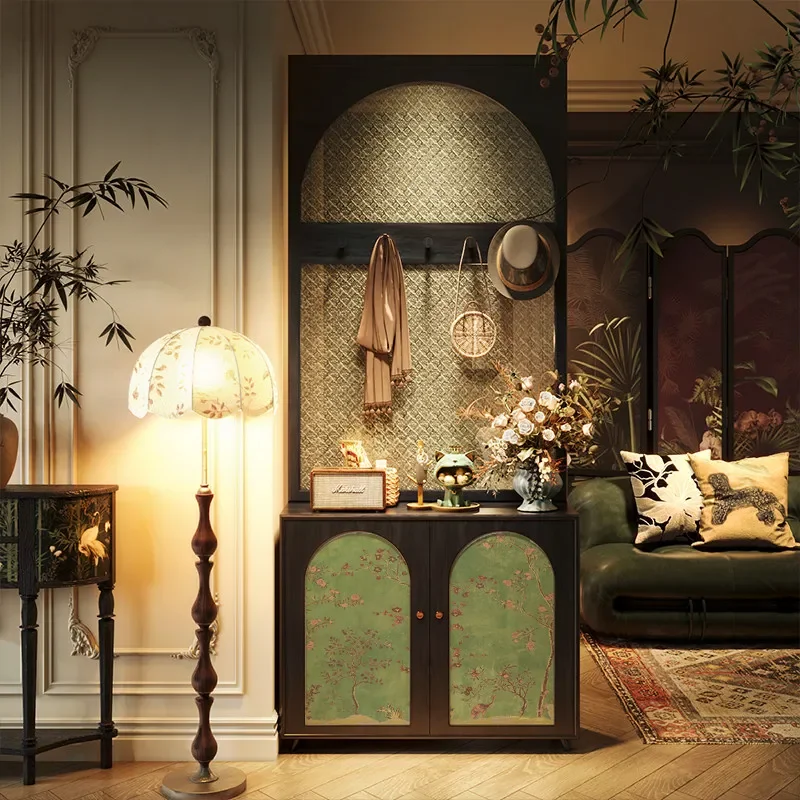 French screen partition, living room entry integrated shoe cabinet facing the door and porch, household shielding decorative sto