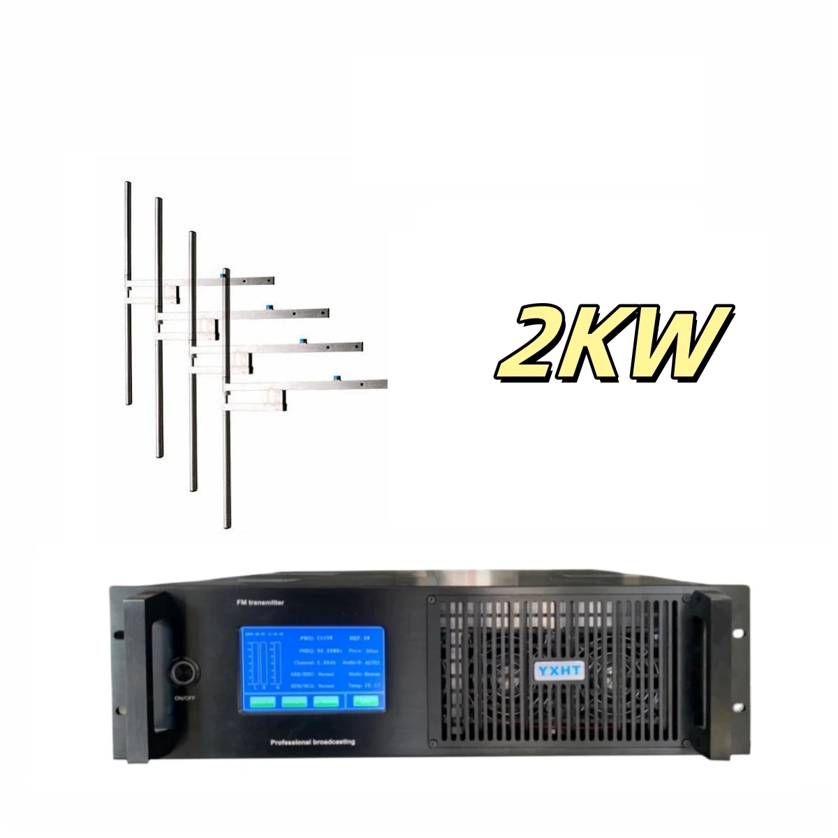 YXHT-2, 2KW 3U Complete Package: FM Transmitter 2000W + 4-Bay Antenna For Radio Station