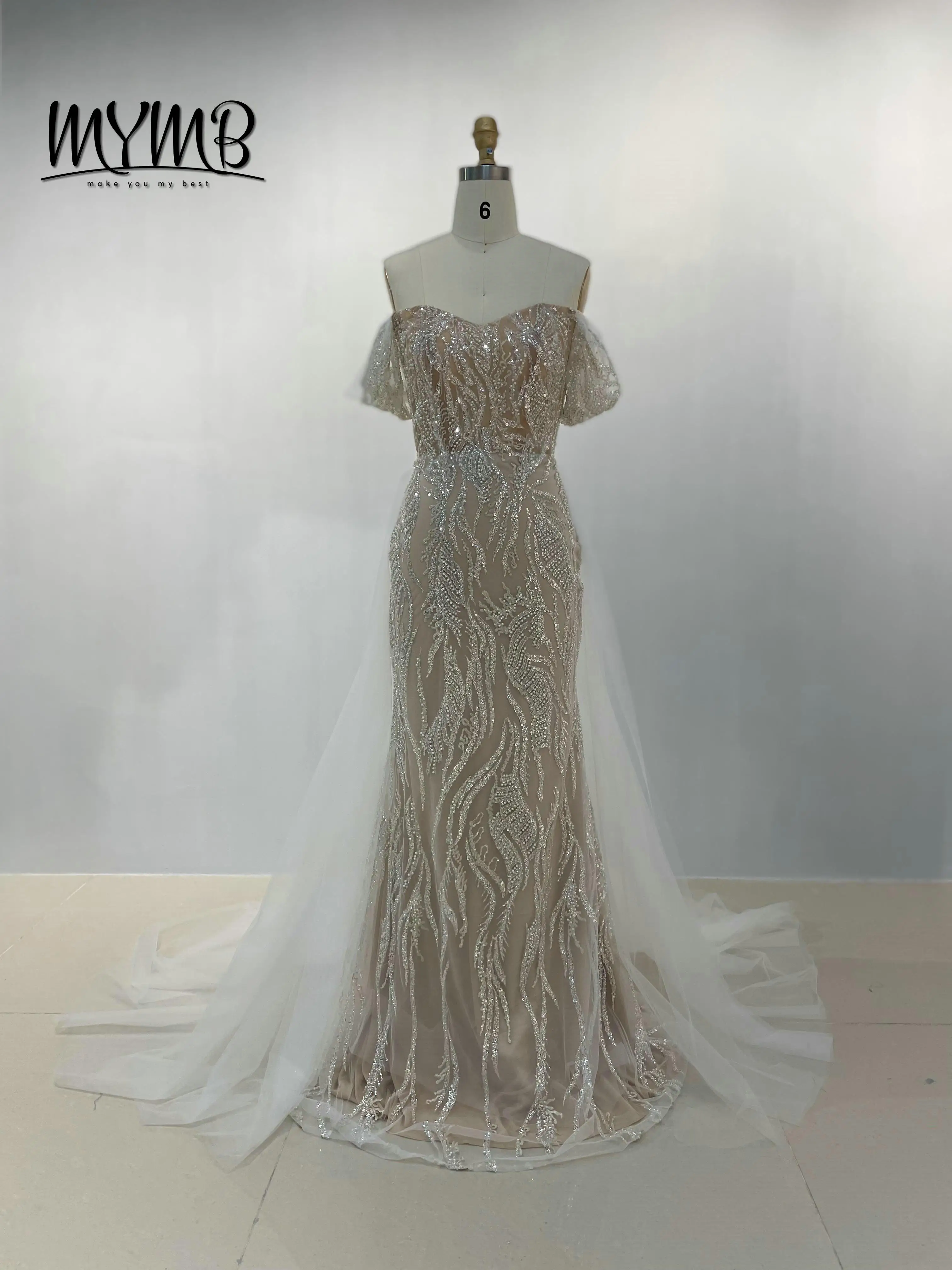 ชุดแต่งงานแบบถอดชายกระโปรงได้ ขายส่ง MYMB สินค้าขายดี สำหรับผู้หญิง ไซส์พลัส ประดับเลื่อมวิบวับ หรูหรา สำหรับสาวๆ รุ่น MY20005