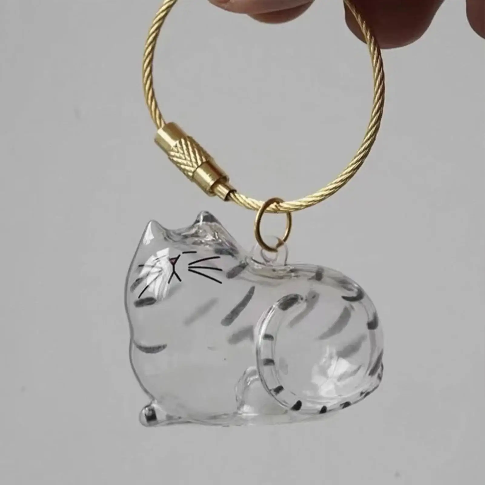 Katzenhaar-Aufbewahrungskapsel Schlüsselanhänger zum Sammeln von Tierhaaren Gedenk-Accessoires Einfach Gestalteter Katzenförmiger Schlüsselanhänger – Detail 7