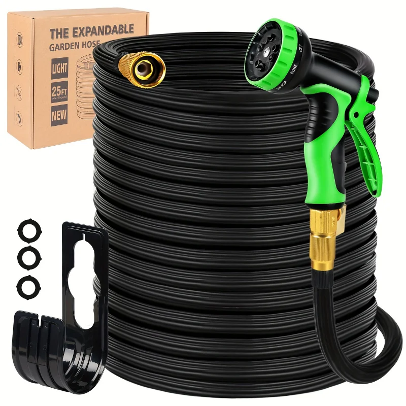 Garden hose 25/50/75/100 Feet Retractable，Flexible Durable Innovation 60 Layer Nano Rubber 10 Spray Pattern Retractable Lightwei