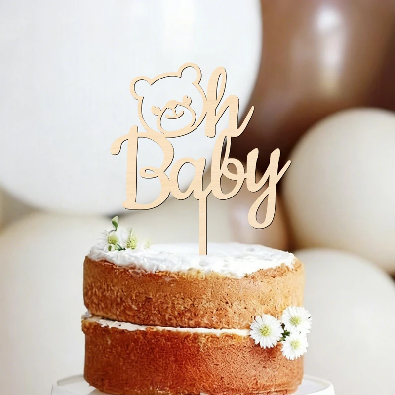 YOMDID Oh Youngster Tortenaufsatz aus Holz mit Bärendekor für Babyparty, Geschlecht offenbaren, Geburtstagsfeier, Kuchendekoration – Detail 11