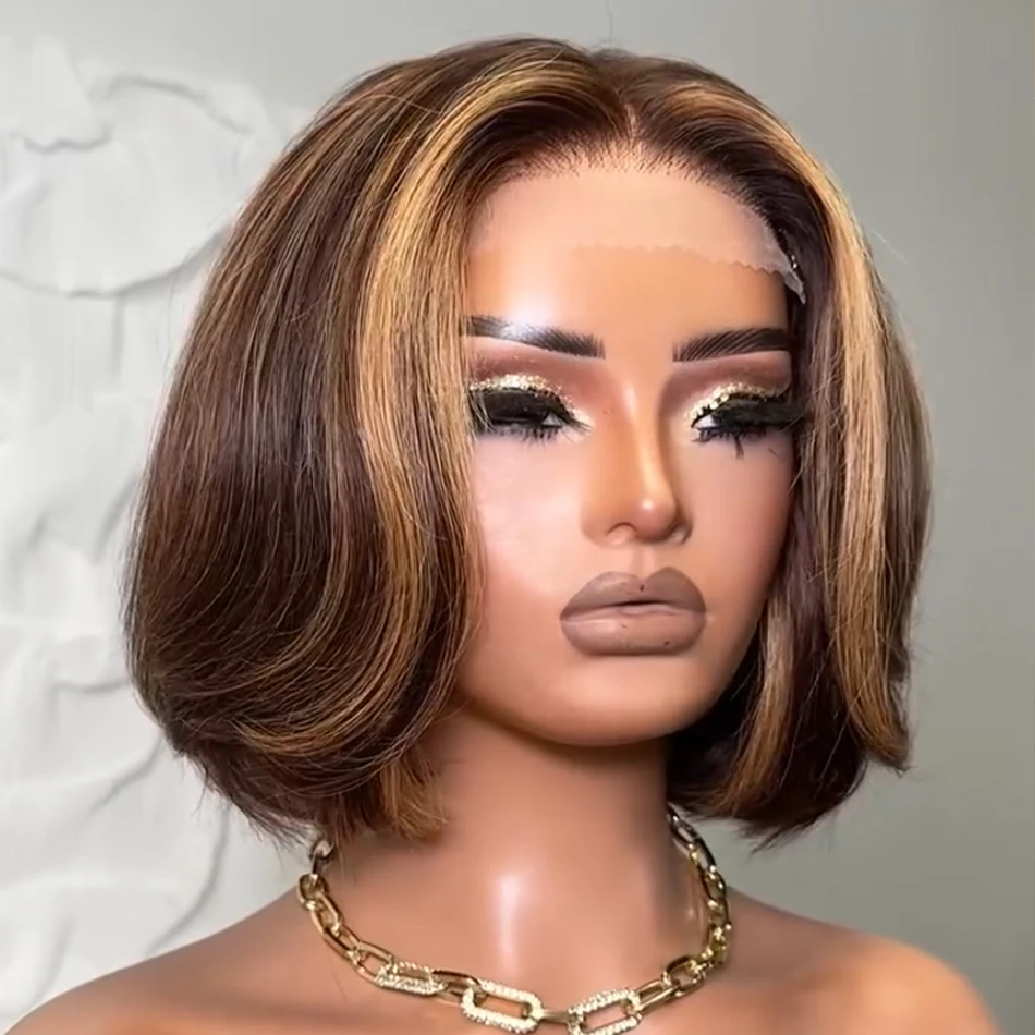 

P4-27 Highlight Straight Bob Wig 4x4 Lace Closure Wig Laryed Ombre Bob Wig Pre-Plucked Natural Hairline Look for Daily Wear