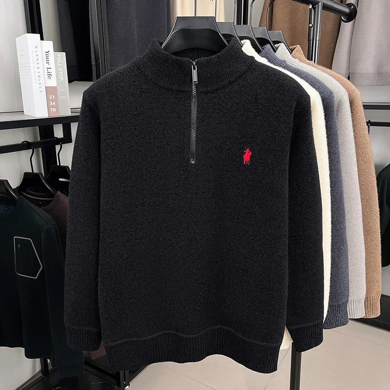 Luxusmarke Herrenpullover Winter Neu Verdickter Warmer Rollkragenpullover Mode Klassischer Paul Pony Bestickter Samt-Strickpullover – Detail 11