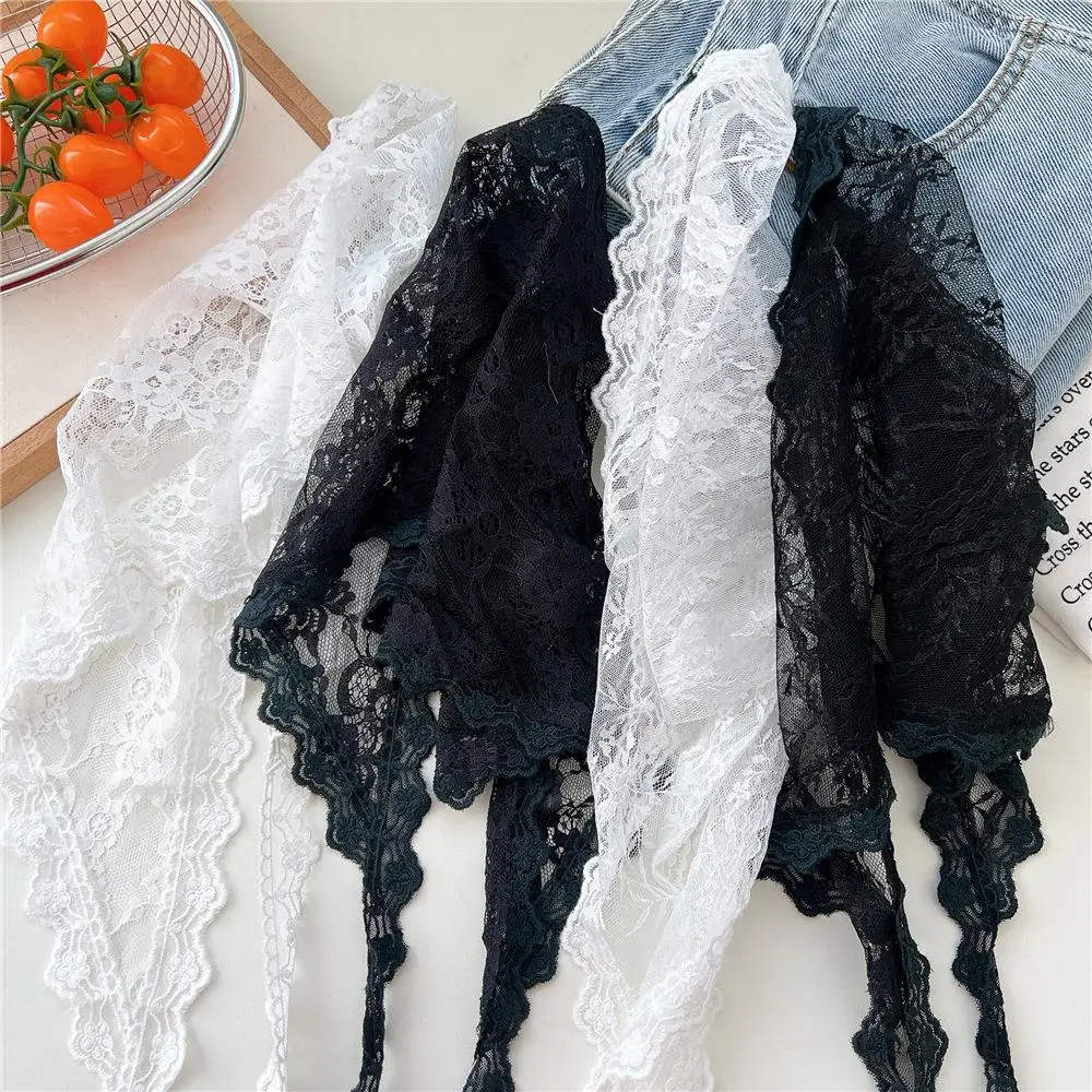 

1Pc Black Headdress Triangle Lace Scarf Trim Butt Curtain Skirt Half Skirt Sweet Whiteturban Headscarf Travel Photo Headband
