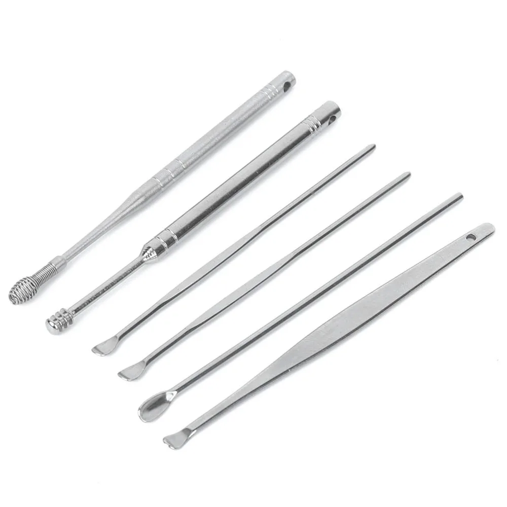 6 Pcs Durable Stainless Steel Ear Wax Pickers Widened Smooth Polished Ear Wax Remover Spiral Head Ear Cleaning Tool Home Use