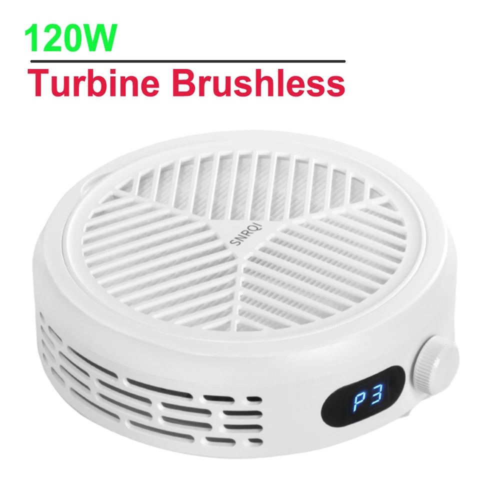 

120W Turbine Brushless Nail Dust Machine Speed Adjustable Round Nail Vacuum Cleaner for Nails Art with Removable Filter
