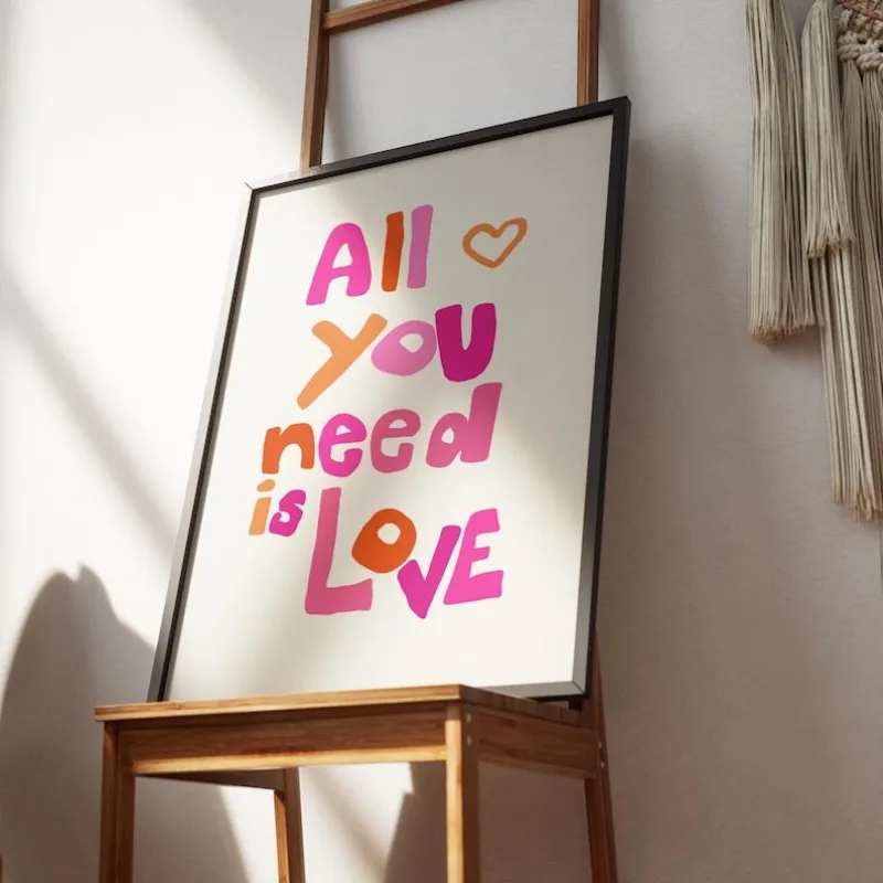 All You Need Is Love Valentine's Day Poster, Modern Romantic Trendy Colorfull Frameless Canvas Prints for Living Room Decortions