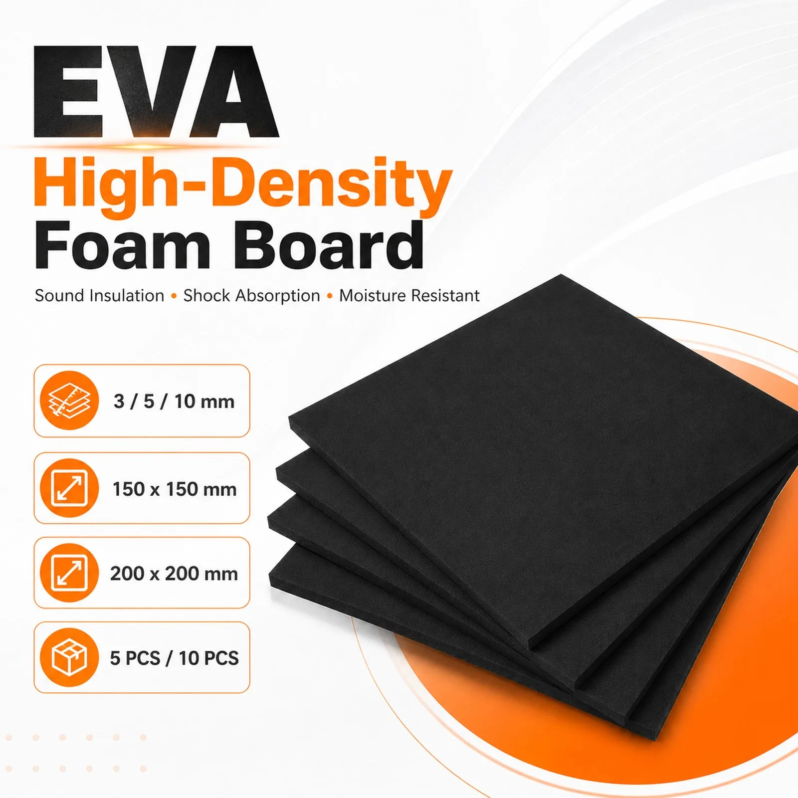 5/10pcs black EVA closed cell foam board sound-absorbing board sound-absorbing sponge 150X150mm, 200x200mm thick 3/5/10mm