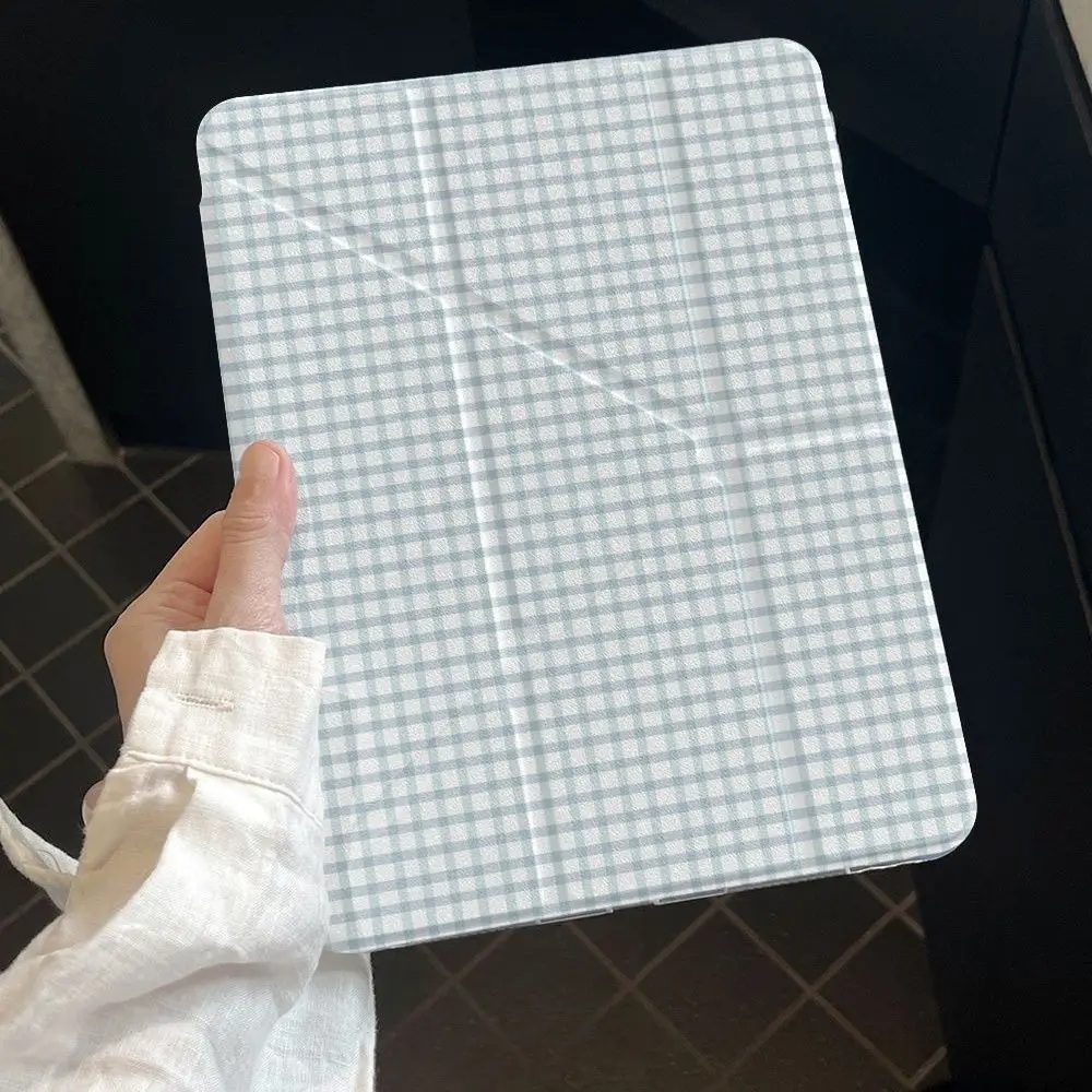 Simple Grid Pattern 3-Y Fold iPad Case For iPad Pro 11 13in 2025 iPad Pro 12.9in Air7 10th 11th M4/5 Anti-fall Protective Cover