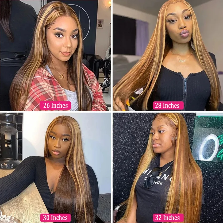 Hd 13x4 13x6 Highlight Straight Lace Front Human Hair Wig 360 Full Lace Wig PrePlucked Brazilian Blonde 4/27 Colored Frontal Wig