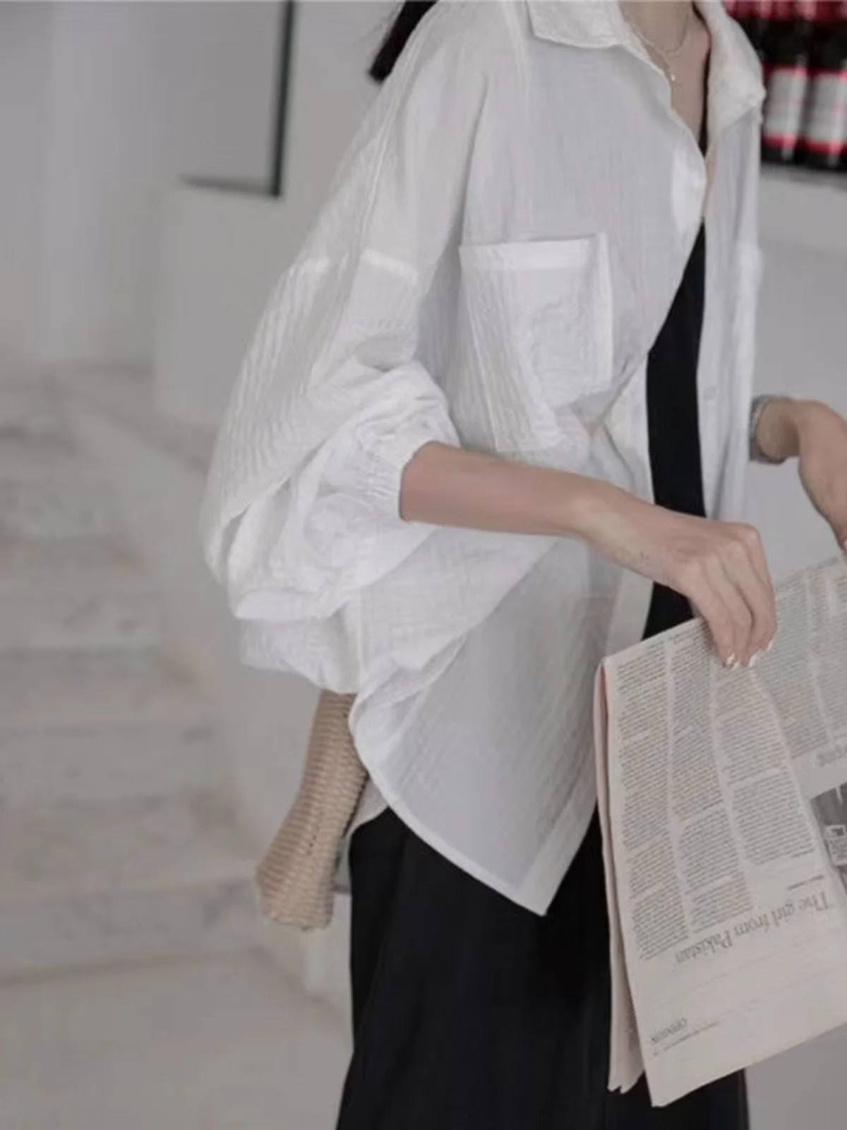Cardigan ouvert de Protection solaire rose pour femmes, ample, Chic, coréen, Long, col irt, chemisier à bulles, nouvelle collection été