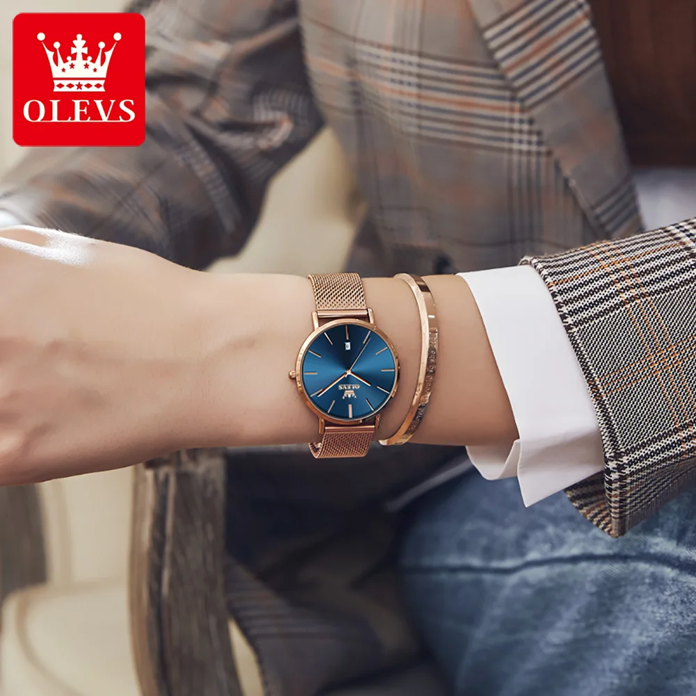 OLEVS Women\'s Watches Ultrathin Dial Mesh Belt Stainless Steel Waterproof Wristwatch Fashion Quartz Ladies Watch Reloj Mujer