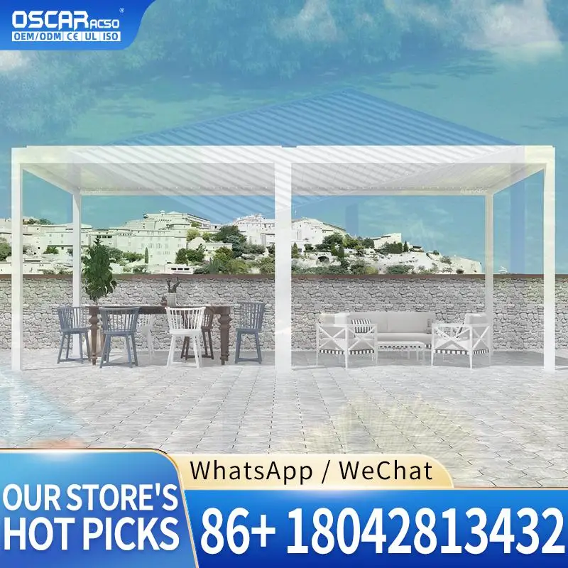 Outdoor Arches Arbours with Louvered Roof and Wind Rain Sensor in Backyard Garden Patio pergola