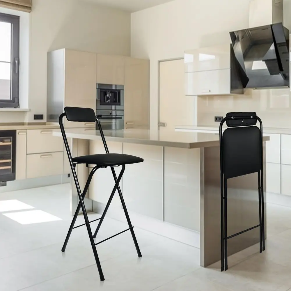 مقعد محمول مبطن بالجلد قابل للطي مع ظهر، مقعد طويل قابل للطي لارتفاع طاولة المطبخ