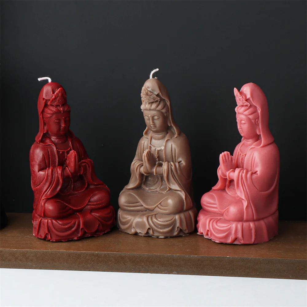 3D Buddhist Monk Candle Silicone Mold Kit Maitreya Godness Guanyin Resin Plaster Home Decor Praying Buddha Deities Soap Make