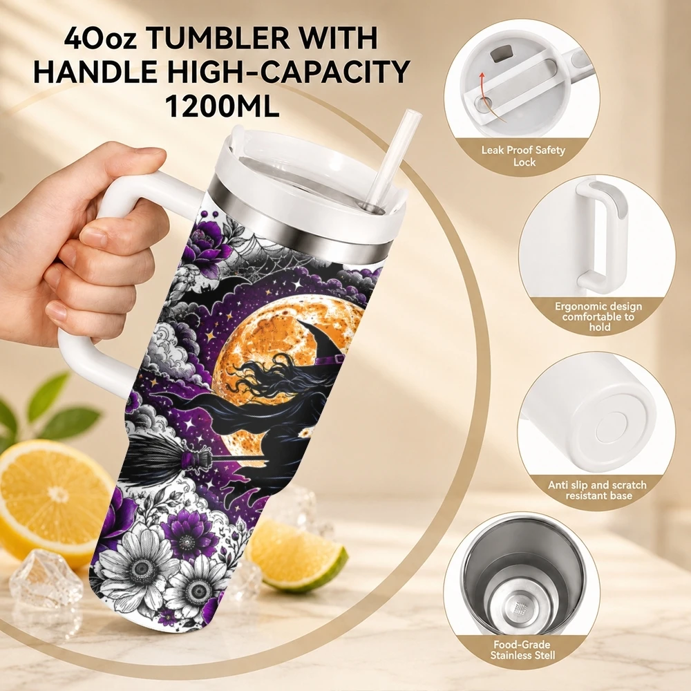 Witch Pranks Vacuum Flasks 40oz Stainless Steel Travel Tumbler with Handle Straw Lid Double Wall Vacuum Insulated