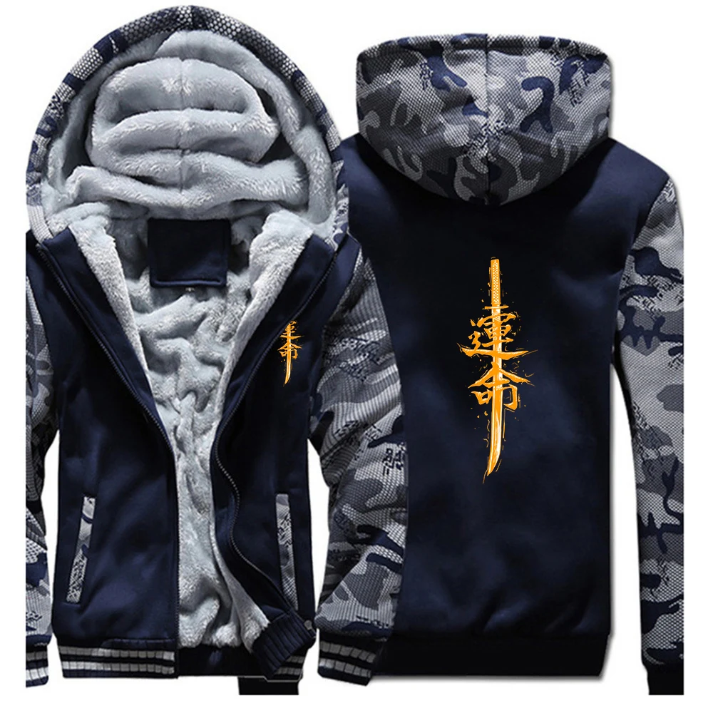 Japanese samurai sword fate pattern 2025 Autumn And Winter Man's Patchwork Fleece Warm Hoodies Jacket Zipper Fashion Coat