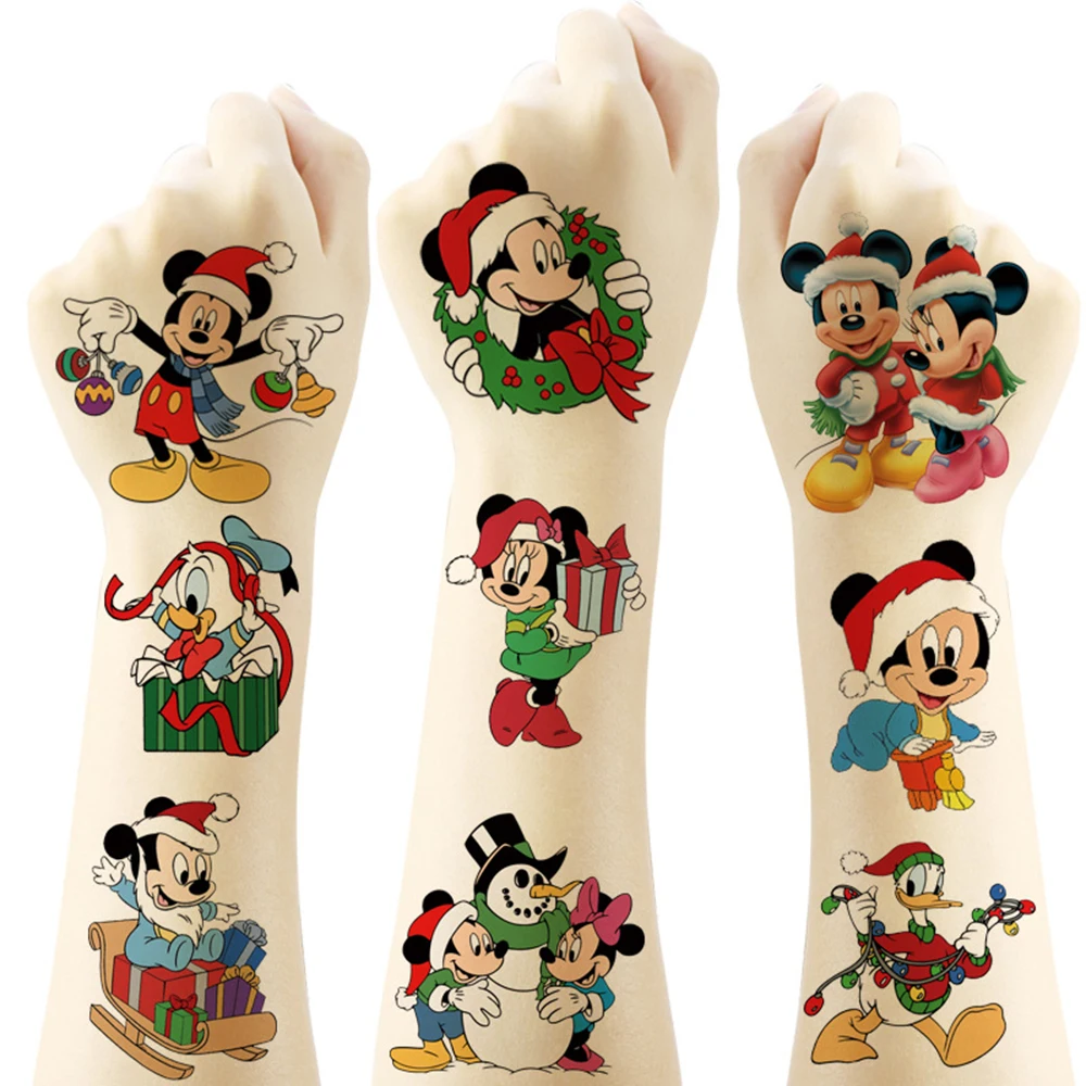 20pcs Disney Christmas Mickey Minnie Tattoo Sticker Cute Children Fake Temporary  Tattoos Funny Boys Girls Body Art Toys Decals