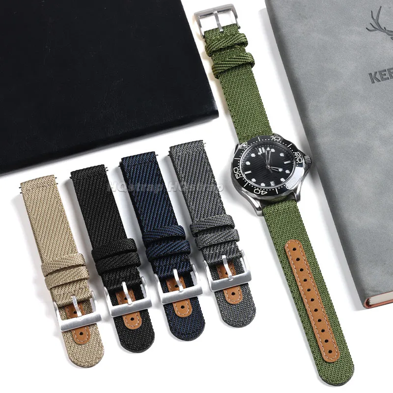 النايلون حلقة من جلد 18 مللي متر 20 مللي متر 22 مللي متر جودة عالية حزام عالمي ل رولكس لسامسونج غالاكسي سوار الإفراج السريع معصمه #2