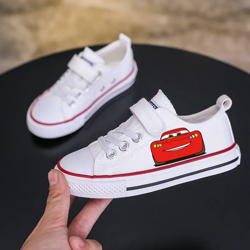 McQueen Canvas Shoe Children Low Top Canvas Shoes Cartoon Hot stamping White Tennis Shoes Teen Casual Sneakers Size 25-36