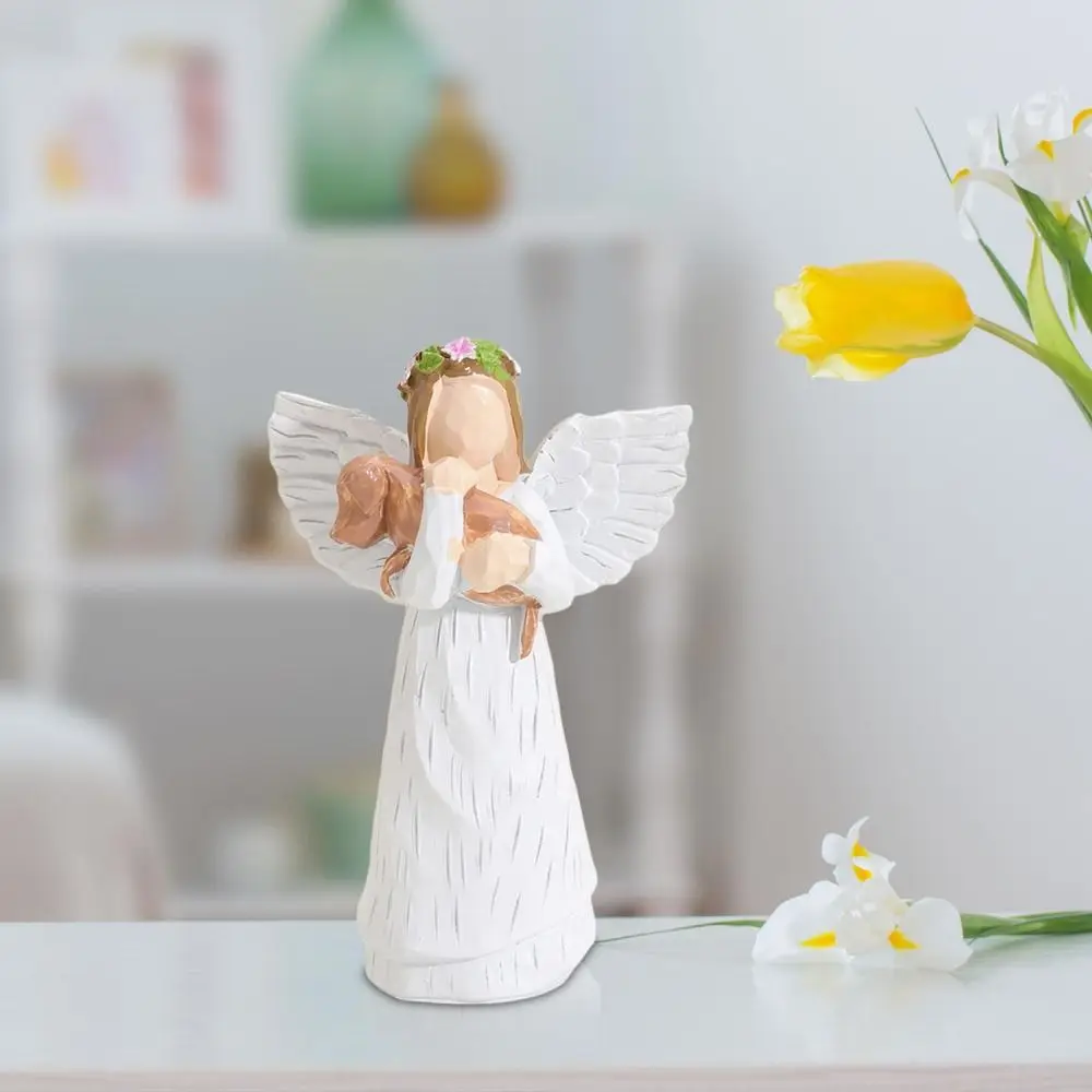 Resin Craft White Winged Angel Figurines Handicraft Carved Angel Girl Statue Fade-resistant Angel Door Frame Ornament Desktop