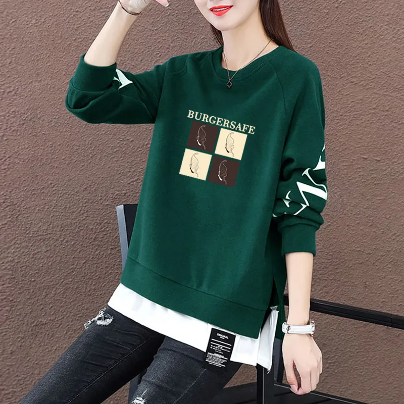 

Женская свободная толстовка с длинными рукавами, на флисовой подкладке, из хлопка, утепленная, осенне-зимняя верхняя одежда, универсальный пуловер с круглым вырезом