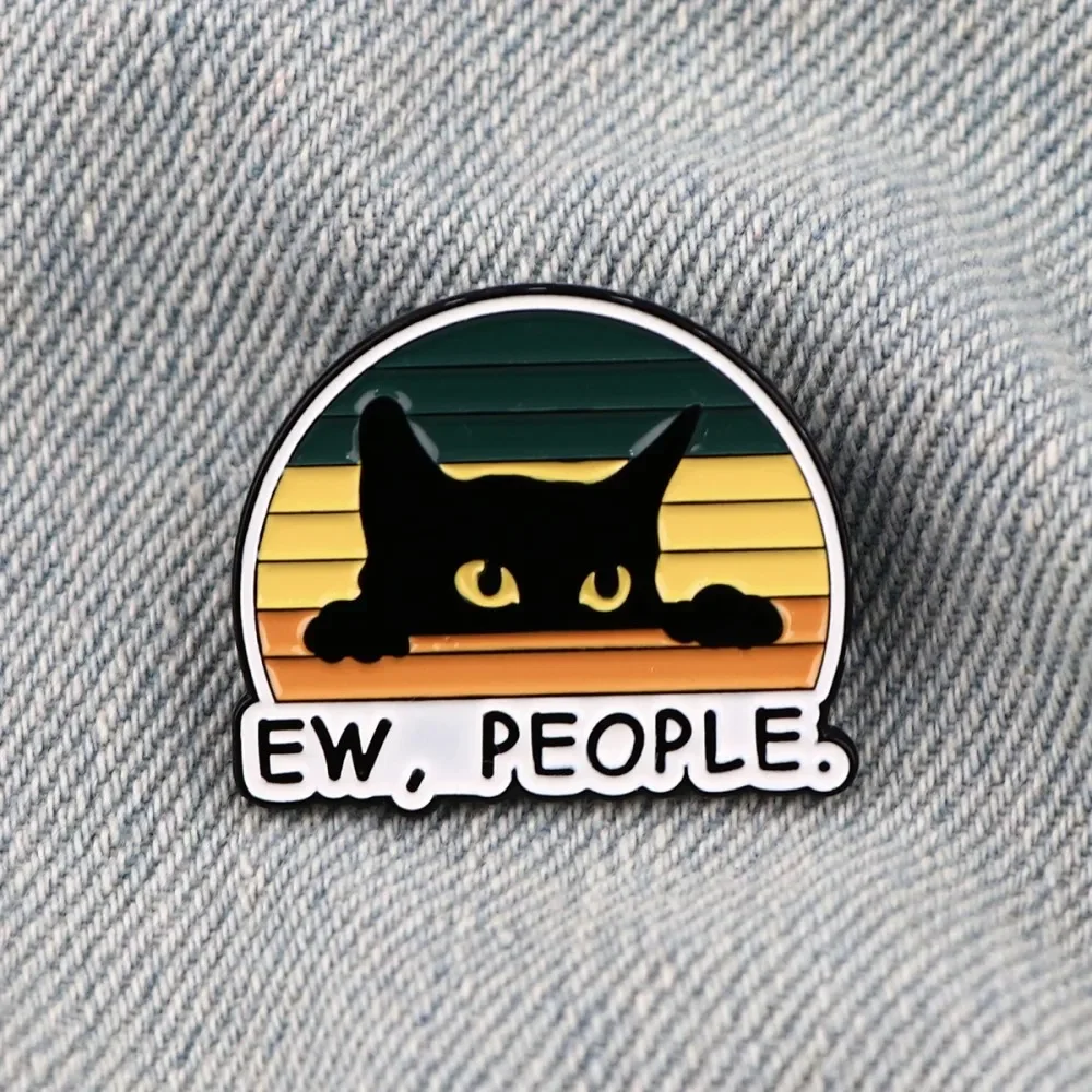 Ew People Funny Black Cat Enamel Pin Brooch Women Backpack Costume Accessories Lapel Pins Badge Brooch for Friend Gift