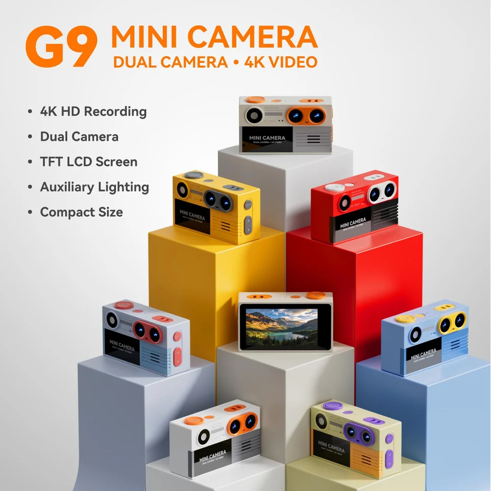 4K HD Retro Mini-Daumenkamera in verschiedenen Farben, kompakte Dual-Objektiv-Taschenkamera mit LCD-Bildschirm und Kamerazubehör