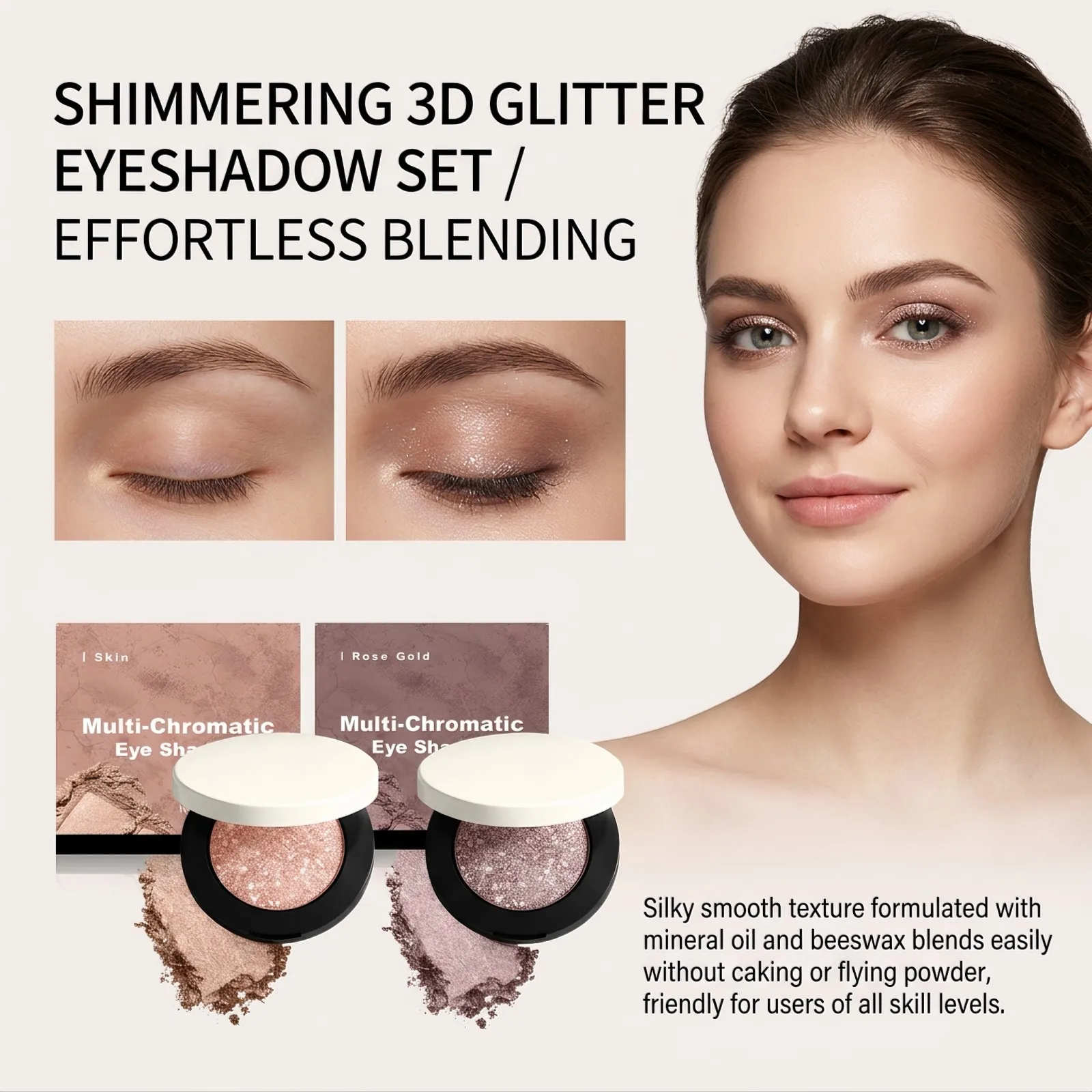 Shimmering 3D Glitter Eyeshadow Set Dual Shade Shimmery Metallic Eye Makeup Palette Vibrant Color Payoff Long Lasting Waterproof