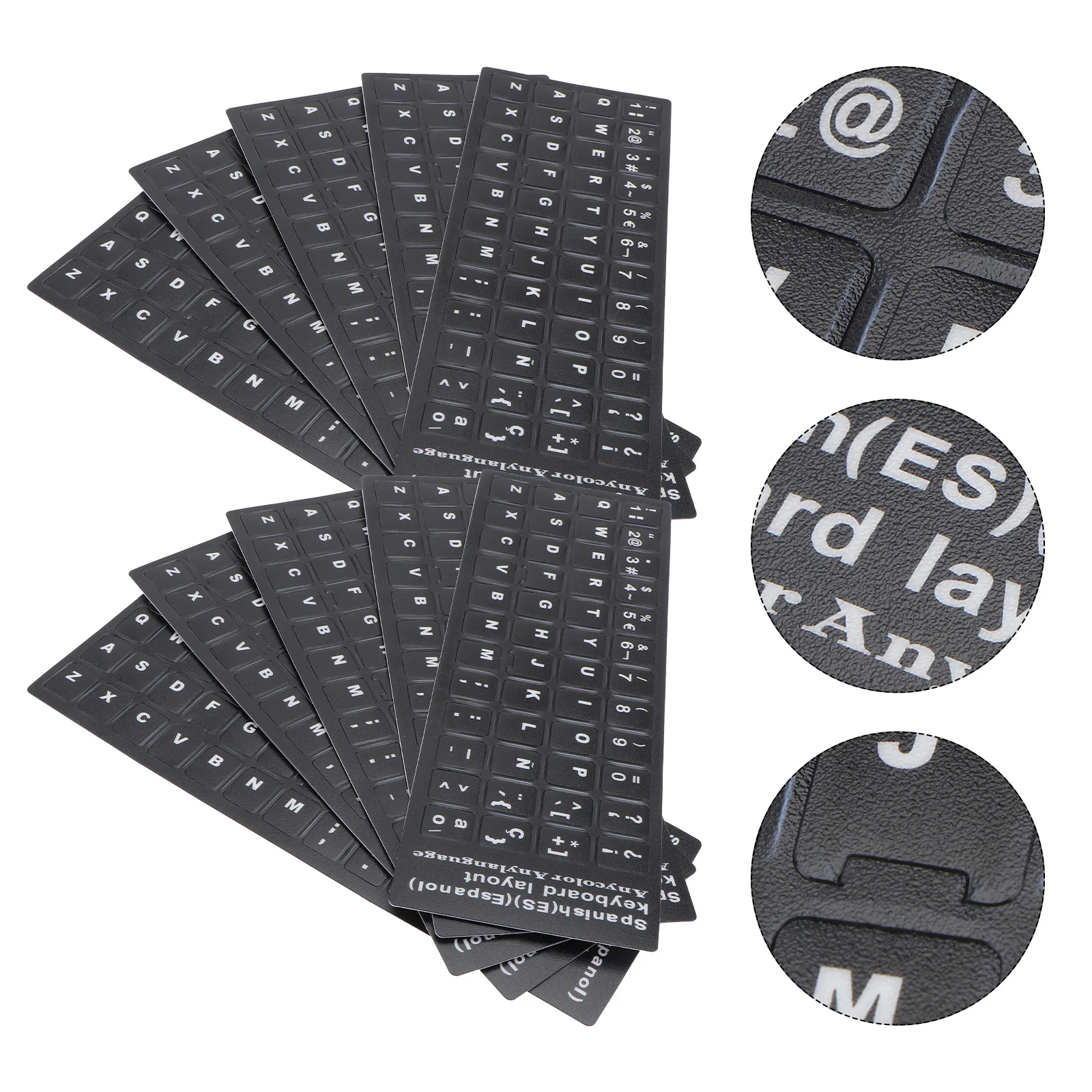 

10pcs Spanish Language Keyboard Stickers Black Background White Lettering Pvc Replacement Skin For Laptop Notebook Universal
