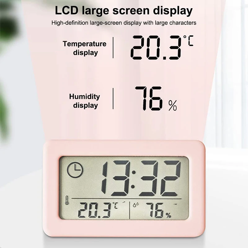 Mini Digital Clock Electronics Temperature and Humidity Portable Desktop Clock Thermometer Hygrometer 12/24H Battery Powered