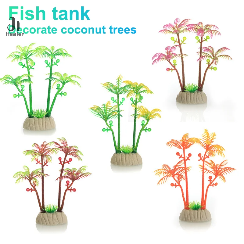 1pc Creative Plastic Simulation Coconut Tree Fish Tank Aquariums Landscape Decorations DIY Home Decoration Accessories Gifts