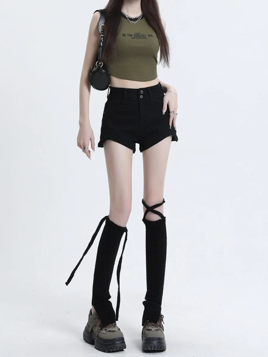 

Джинсовые шорты с высокой талией для женщин, летние, утягивающие, больших размеров, эластичные, А-силуэт, суперкороткие, прямые джинсы-шорты