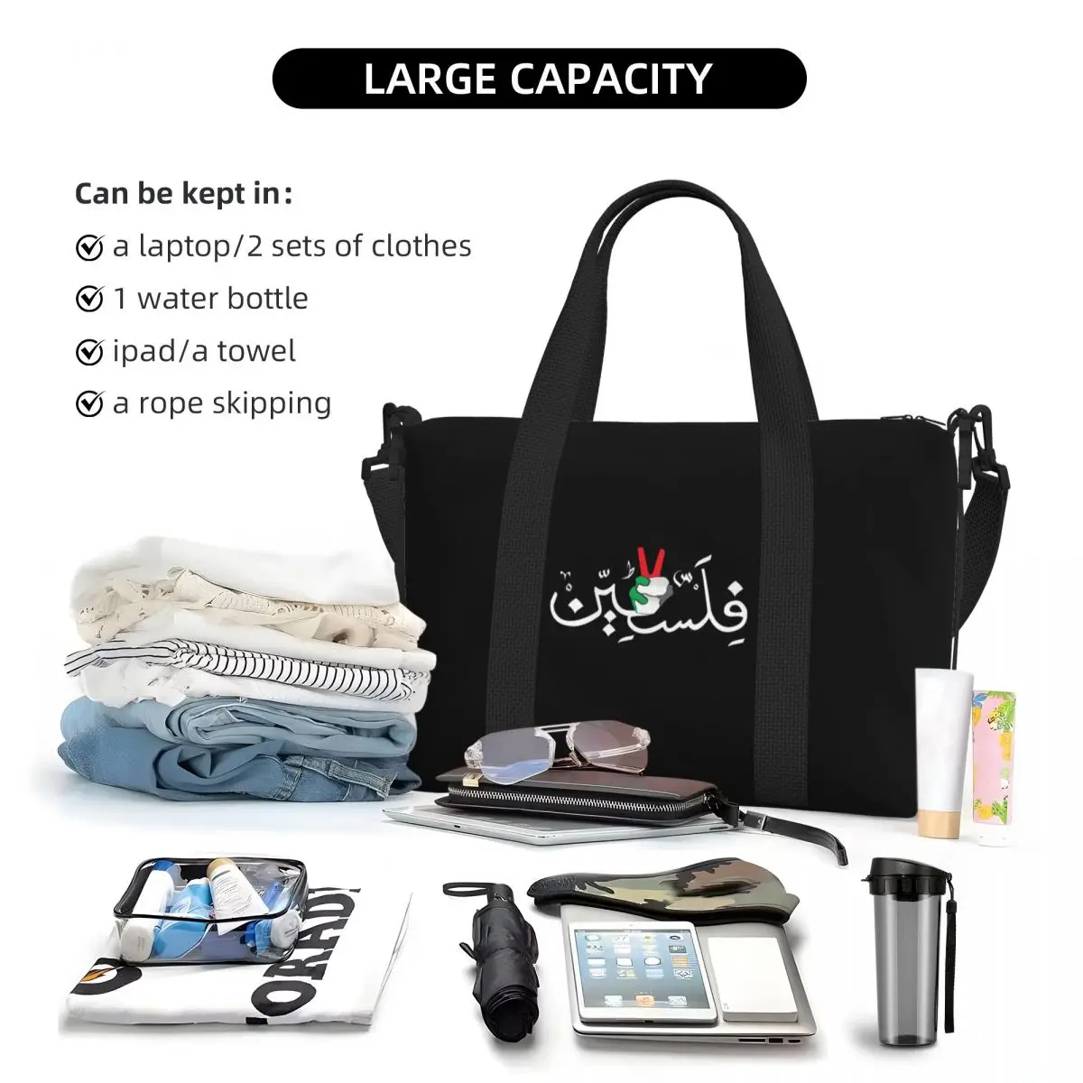 Custom Arabic Calligraphy Name With Palestinians Flag Hand Grocery Tote Shopping Bag Women Large Capacity Beach Gym Travel Bags