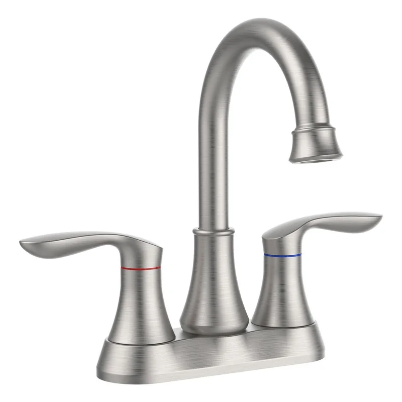 

Brushed Nickel Two-Handle Bathroom Faucet with Pop-Up Drain, 360° Swivel Spout, High Arc, Centerset, 4-Inch Sink, Includes Supply Hoses, Model 4011B-NP
