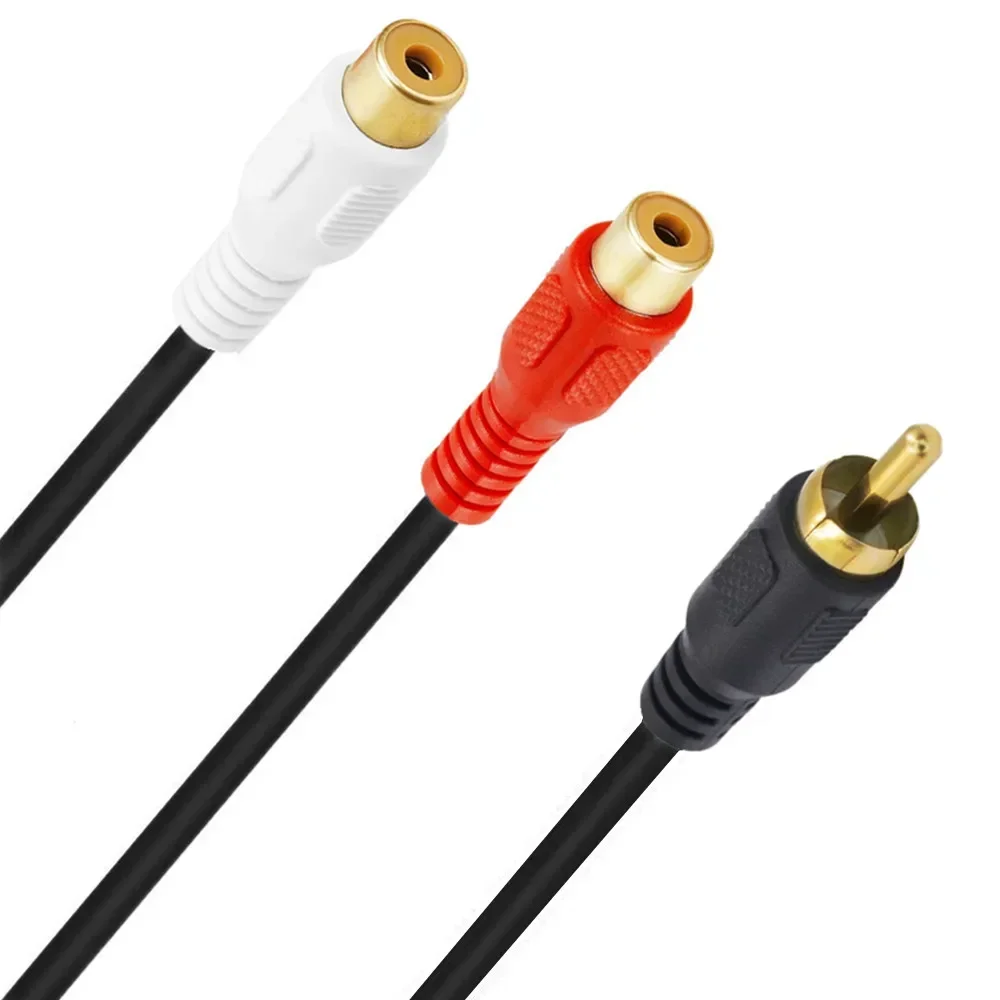 Gold plated RCA male to 2RCA female extension audio cable, double lotus cable 25cm