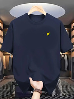 Summer men's 100 cotton sports casual fashionable loose oversized eagle logo printed round neck short sleeved T-shirt top